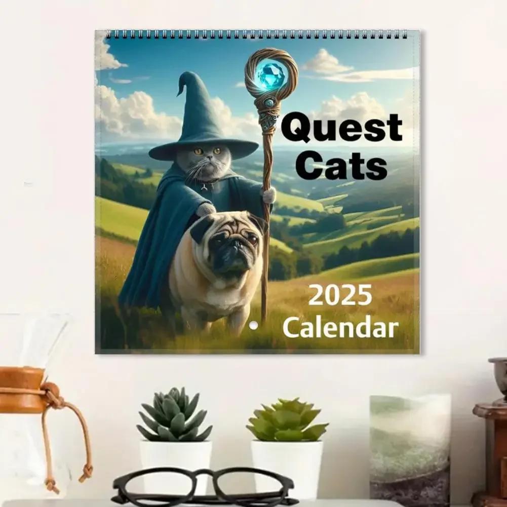 Календарь Weird Medieval Quest Cats 2025, Календарь Weird Medieval Cat, 12-месячный календарь Mystical Cats, ежемесячный бумажный планировщик