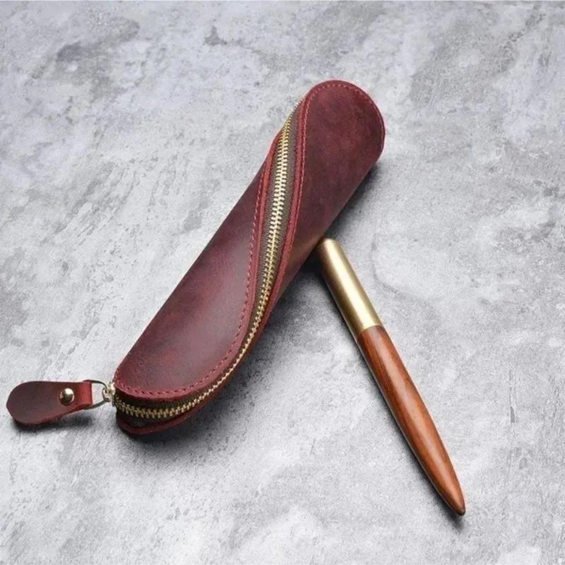 Retro Vintage Leather Pencil Case Leather Handmade Purse Pouch Bag Box Make Up Cosmetic Pen Case Student Stationery Storage Bag