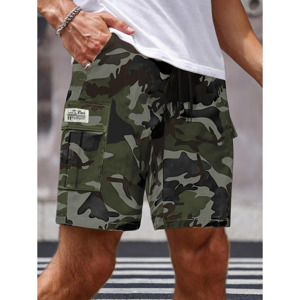 Мужские шорты карго камуфляжные повседневные свободного кроя на шнуровке длиной до колена