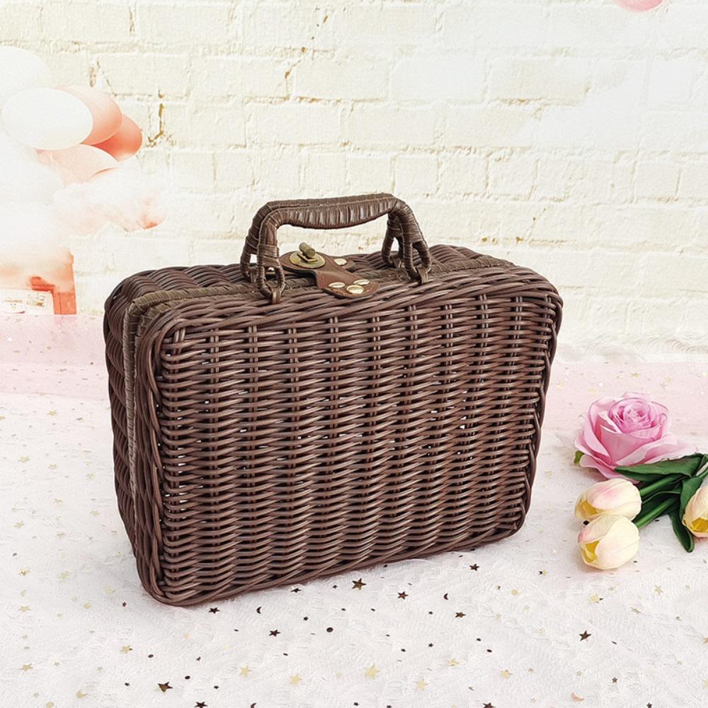 Straw Woven Rattan Basket Retro Cosmetic Storage Box New Rattan-like Finishing Box