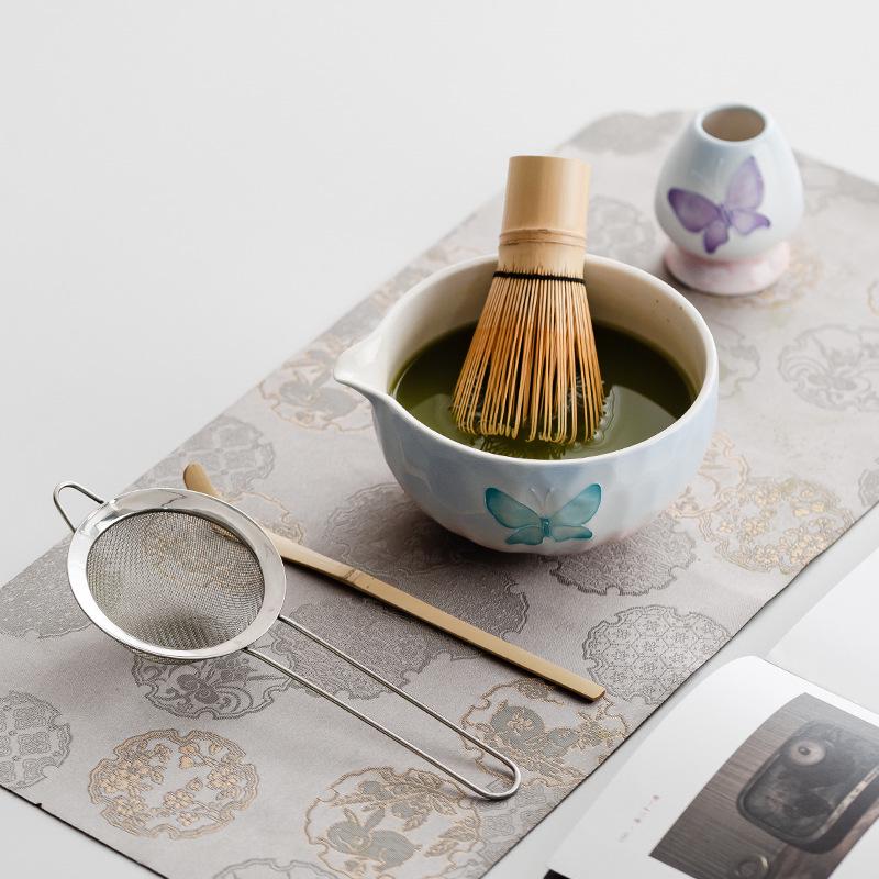 Handmade Japanese Cherry Blossom Matcha Bowl with Whisking Tool, Imitation Song Dynasty Tea Stirrer, and Hyakuhon-date Chasen Stand