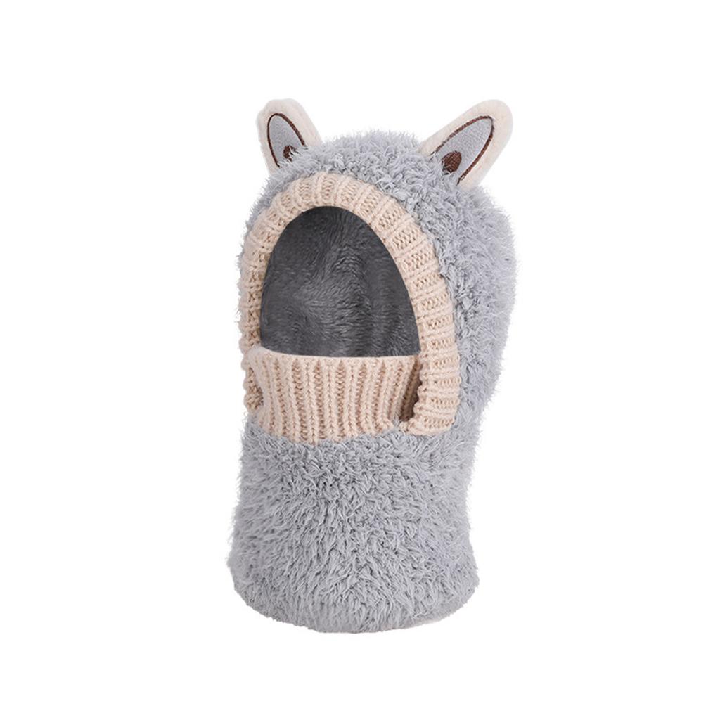 Children's Plush Warm Ear Pullover Hat With Plush Mask And Neck
