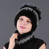 Женский новый комплект из двух предметов: короткая крашеная шапка-шарф из кролика рекс и чернобурки, зимняя теплая вязаная меховая шапка