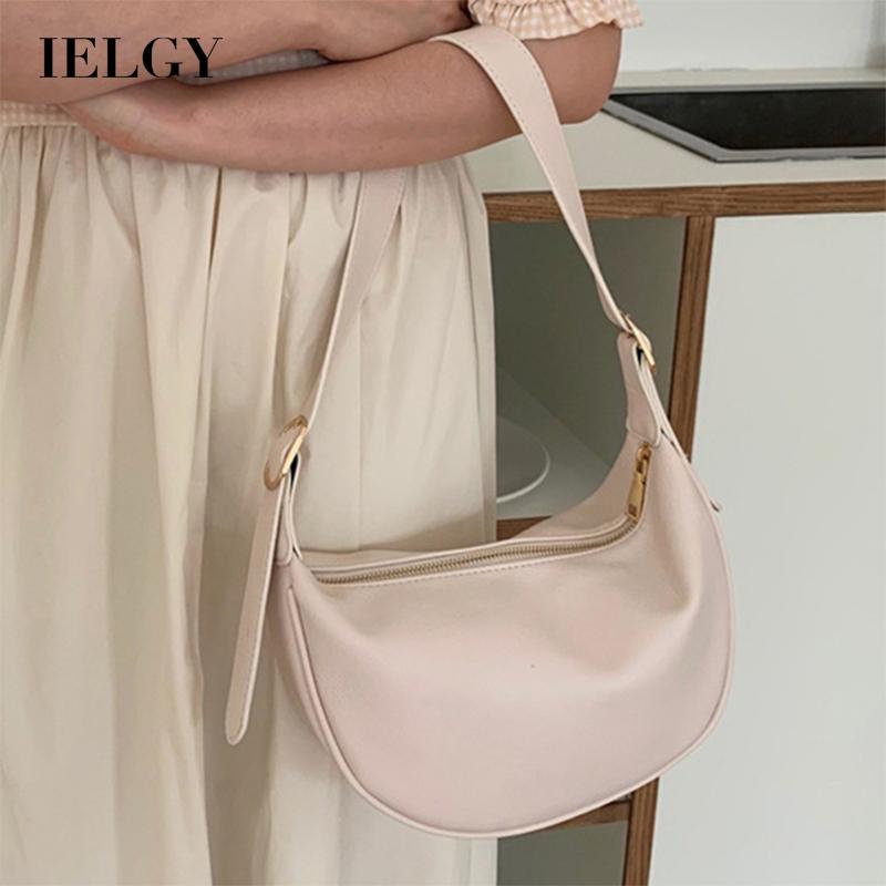 IELGY Spring/Summer Shoulder Fashion Simple Woman's Messenger Dumpling Bag Soft Leather Large Capacity New Moon Bag