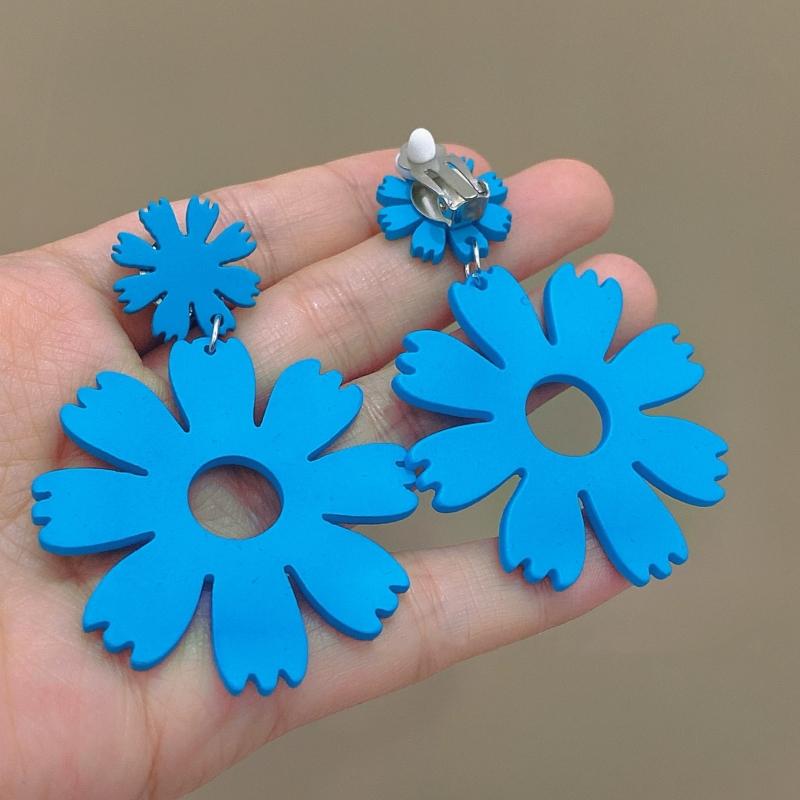 Прекрасные акриловые серьги-клипсы с цветами для женщин, богемные корейские большие геометрические круглые квадратные длинные свисающие серьги-клипсы, ювелирные изделия