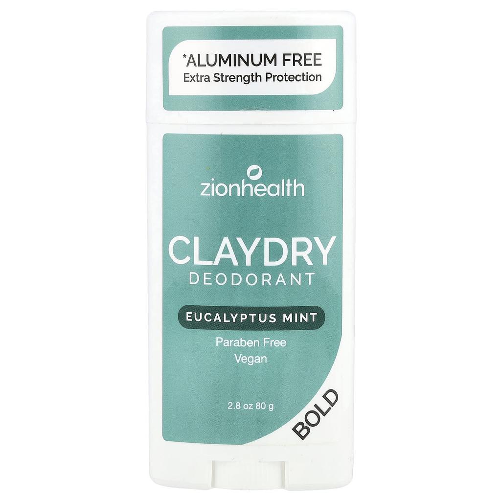 Zion Health Bold, Clay Dry Deodorant, Eucalyptus Mint, 80g (2.8oz)