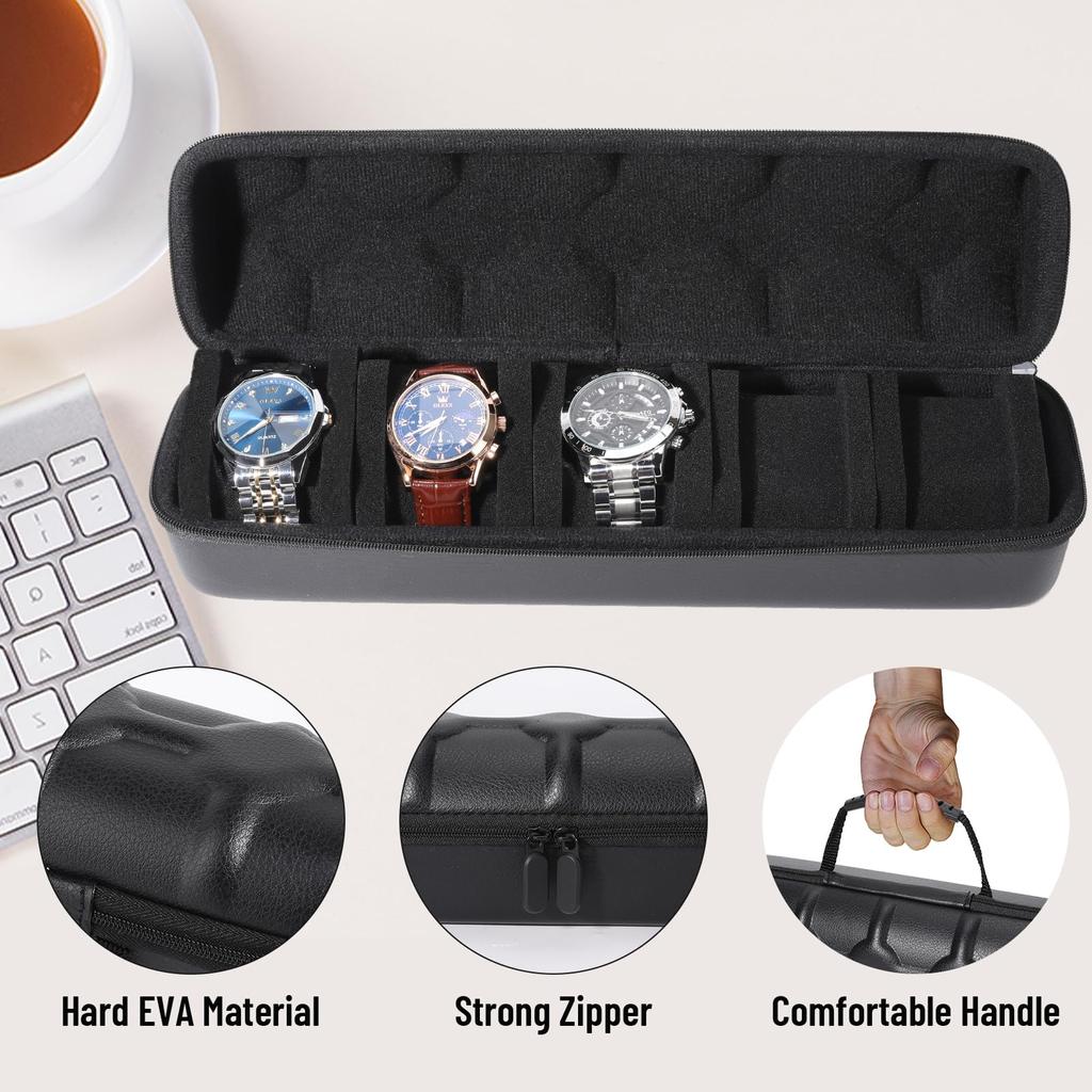 Watch Roll Travel Cases, Watch Travel Case,5 Slot Watch Roll Travel Case Organizer Display, Travel Watch Cases For Men and Women
