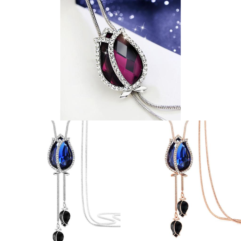 Fashion Woolen Sweater Chain Jewelry With Crystal Tulip Pendant For Womens Casual Style