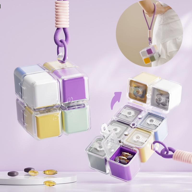 Коробка для таблеток Magic Cube со шнурком Портативная коробка для таблеток Коробка для упаковки лекарств Подходит для кармана Путешествия Коробка для хранения витаминов