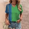 Летний топ с V-образным вырезом и 3D-цветным блоком, модные повседневные женские футболки с короткими рукавами