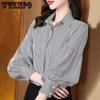 Striped Chiffon Shirt Women Korean Fashion Top Temperament Long-sleeved Versatile Shirt