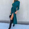 Women's Cotton Button Down Maxi T-shirt Dress Casual Long Sleeve Lapel Collared Long Dress Lace Up Waist Ladies Robes