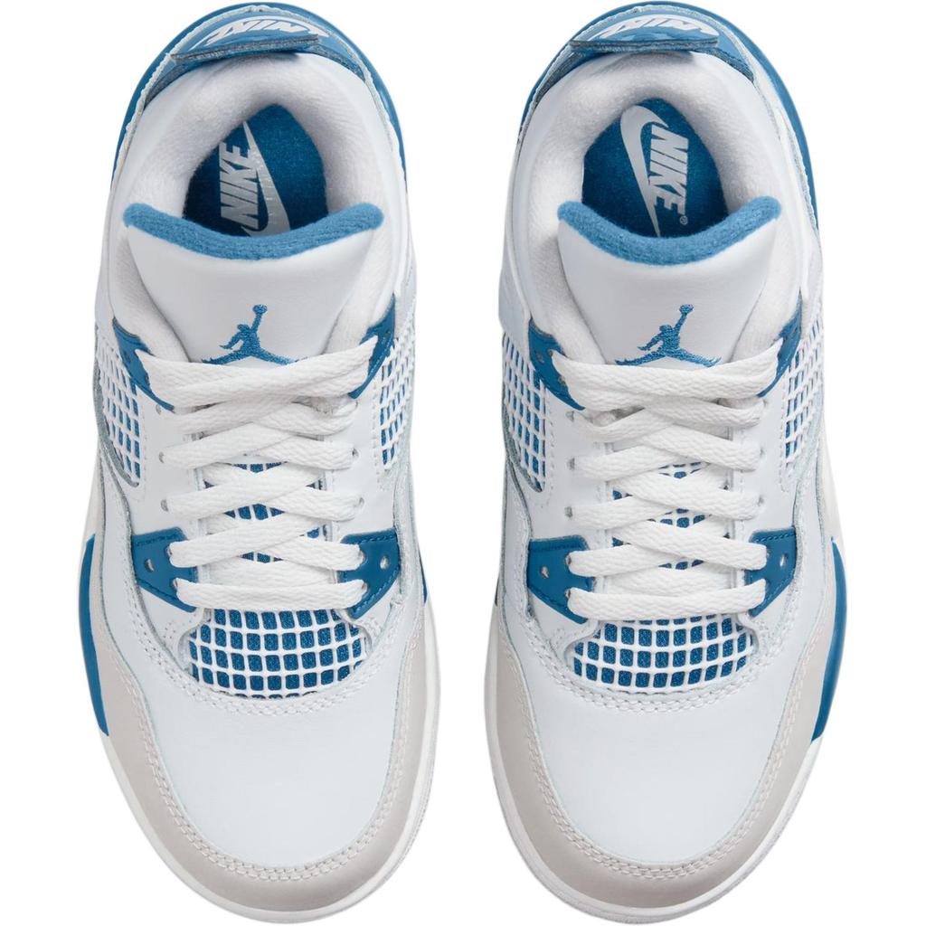 Детские кроссовки Air Jordan 4 Retro PS Military Blue 2024 Бело-белые Нейтрально-серые BQ7669-141