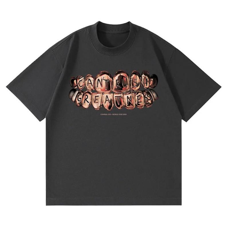 Mens Streetwear Cotton Tee With Abstract Graphic Print - Loose Fit Short Sleeve T-Shirt Fall