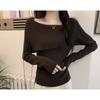 Design Sense One-word Shoulder Lapel Long-sleeved Knitted Sweater Women's Inner Slim-fitting Sweet and Spicy Bottom Sweater Outer Top