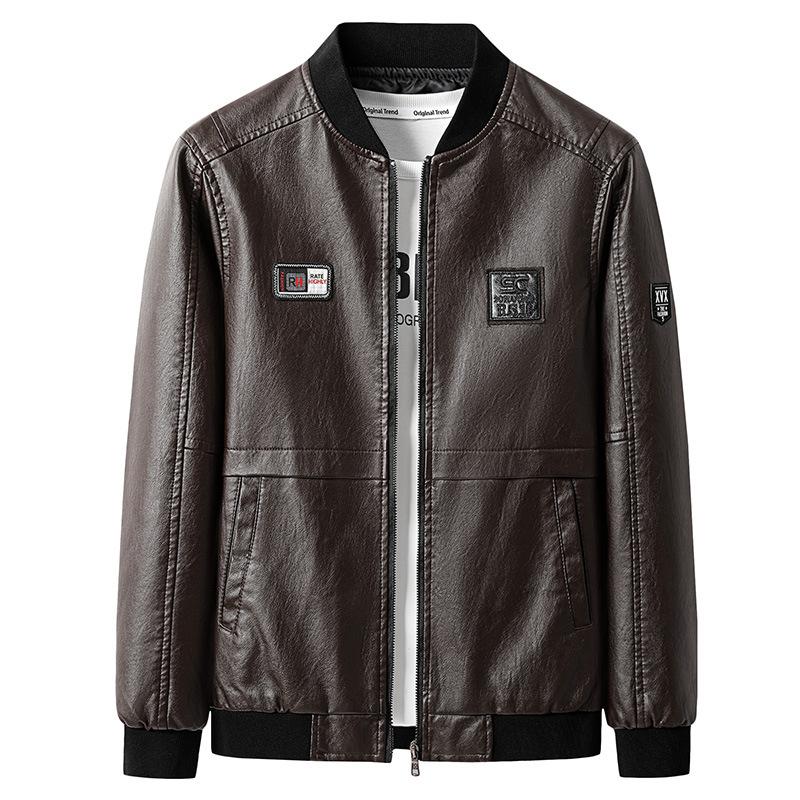 Large size men's leather jacket autumn new slim fit handsome popular men's clothing casual men's leather jacket