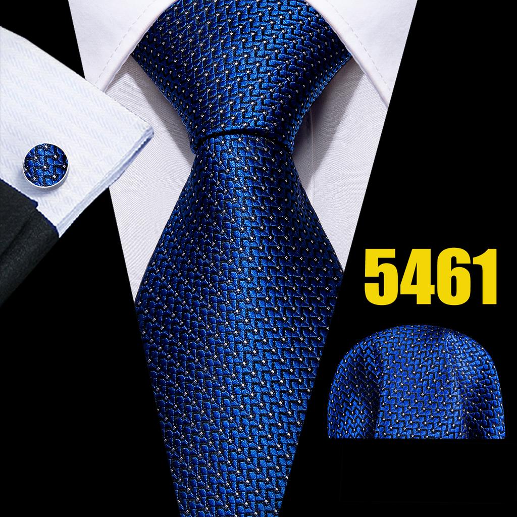 Barry.Wang Mens Novelty Plaid Striped Neckties Handkerchief Cufflinks Set Formal Casual Business