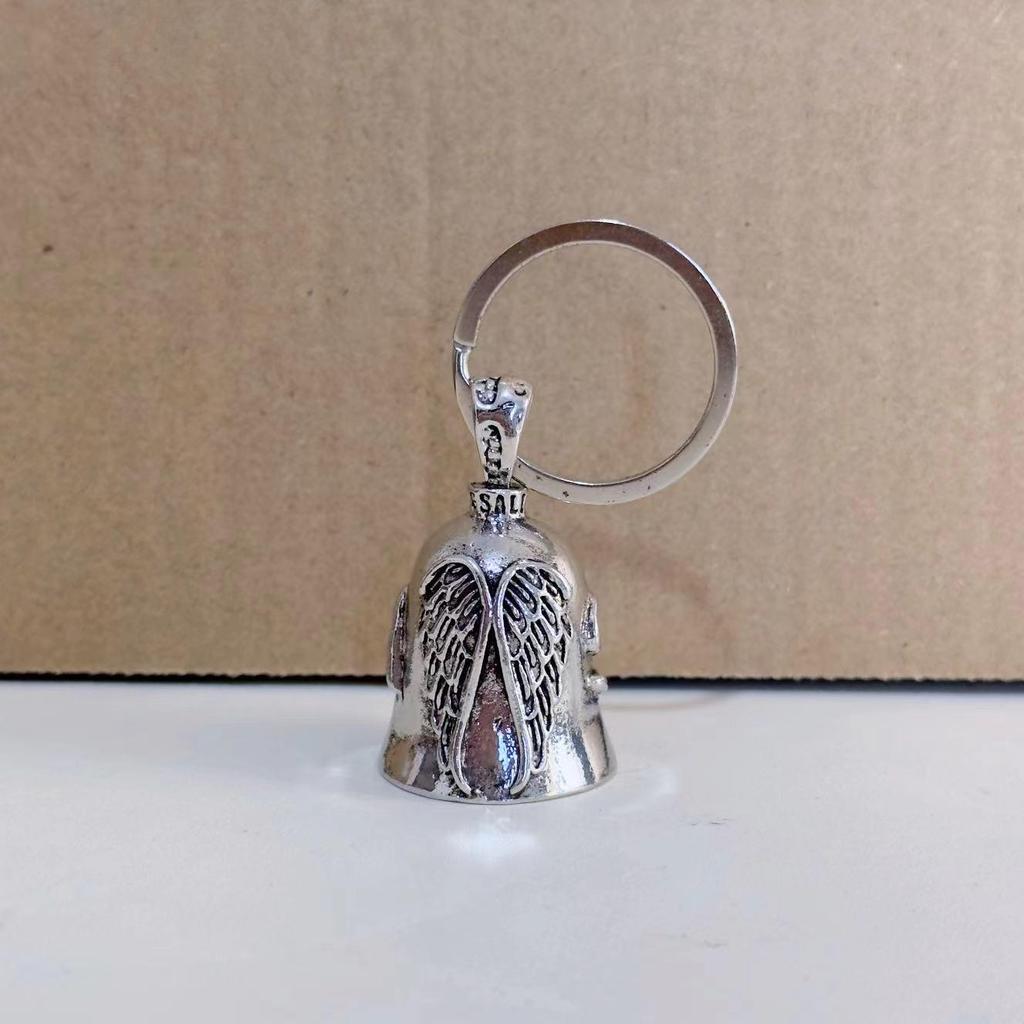 Vintage Zinc Alloy Angel Wings Bell Keychain for Bikers