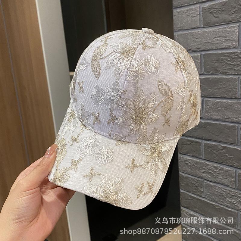 Hat women's new painted gold thread lace jacquard baseball cap Chinese style casual versatile long brim sun protection cap