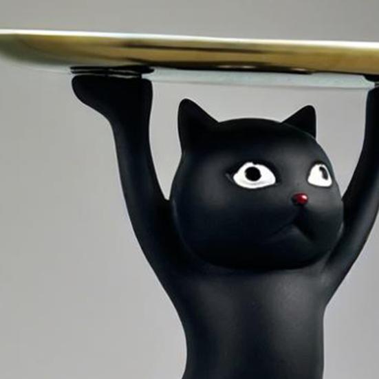 Cartoon Cat Key Storage Tray Resin Standing Cat Figurine Statue with Tray Multi-purpose Jewelry Trinket Holder Organizer Decoration