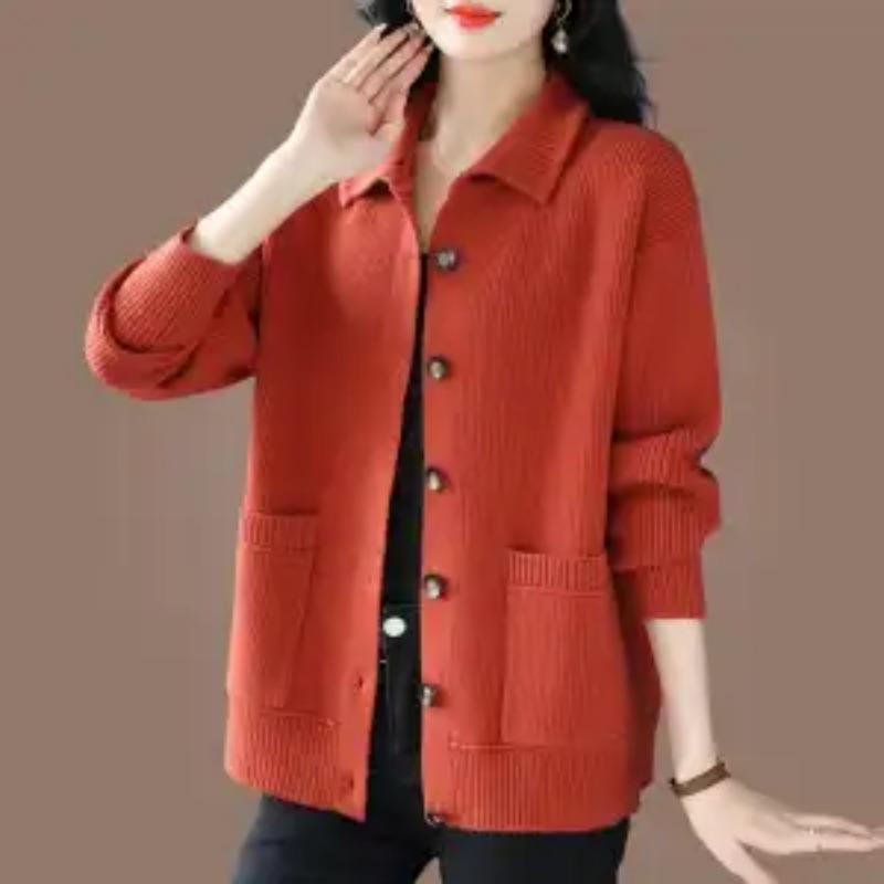 Turtleneck Knitted Sweater Cardigan for Women Autumn and Winter Fashion New Style Lapel Outer Solid Color Versatile Jacket