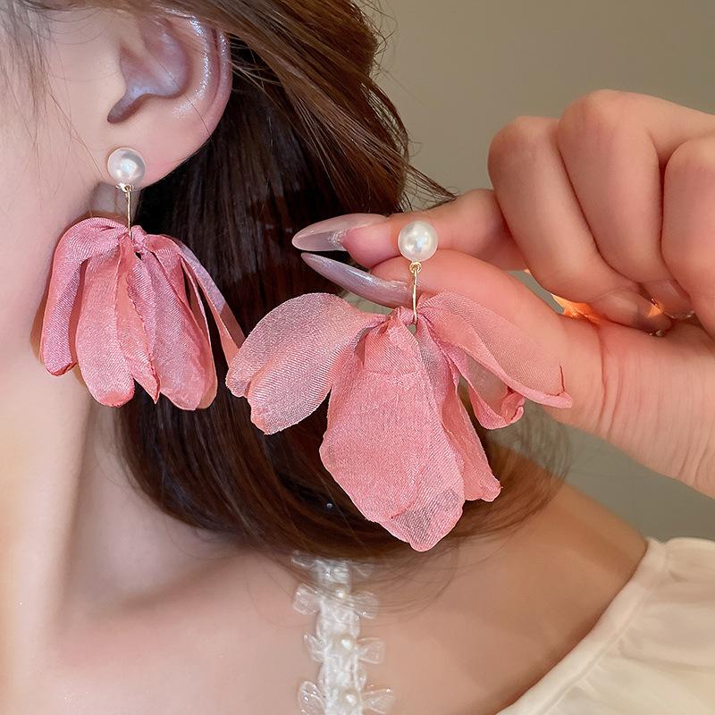 Серебряные needle flower mesh серьги-гвоздики с бахромой, свежие и милые, в стиле морского отпуска, модные, универсальная атмосфера
