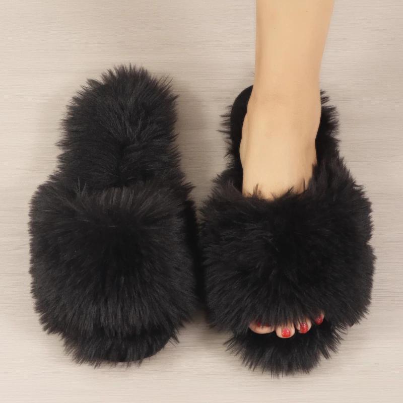 Winter Cotton Slippers Long Haired Women's Indoor Shoes New Autumn Winter Plush Footwear Casual Couples Comfortable Slippers