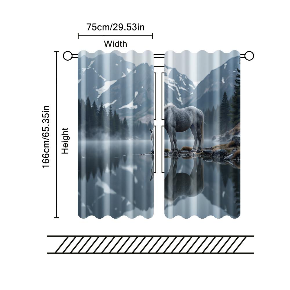 Фильтрующие шторы без карнизов Неподвижные Без батареек Величественная Голова Лошади Использовать Спальни Гостиная Комплект из 2 шт. Сделано Полиэстер Декор Спальни