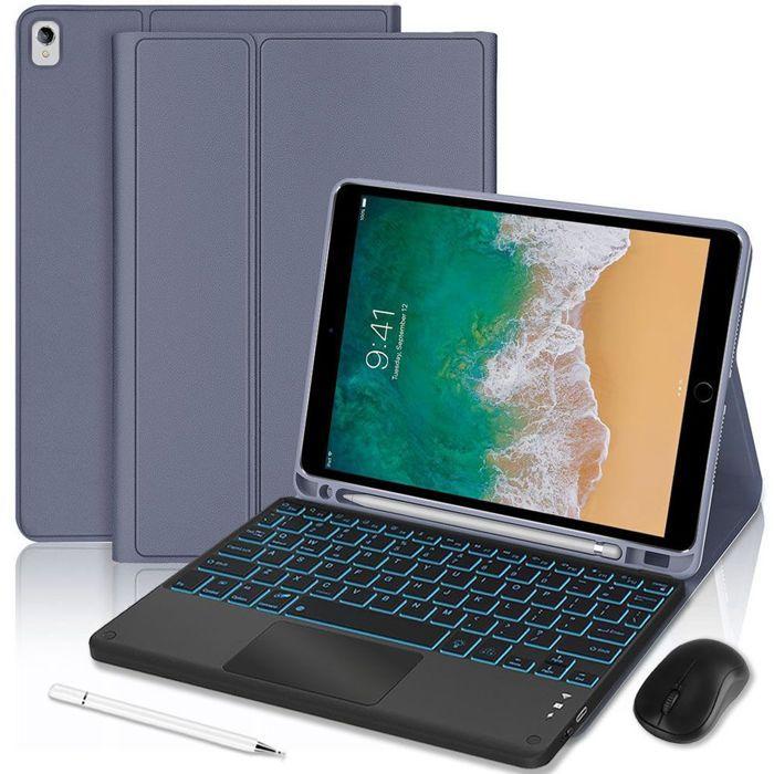 Coque Clavier pour iPad Air 3 10,5" / iPad Pro 10,5" - Synthécuir Violet avec Clavier Rétroéclairé + Souris + Stylet