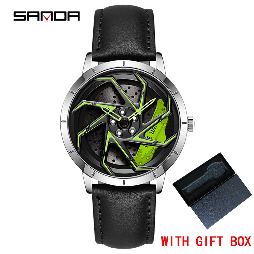 Fashion Mens Watches Luxury 360 Rotating Car Wheel Dial Quartz Watch Men Casual Steel Waterproof Sport Watch Relogio Masculino