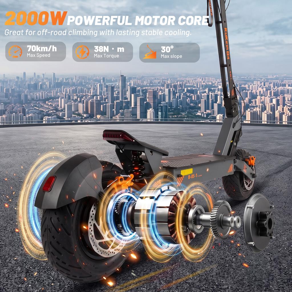 Adult Electric Scooter, 2000W High-Power Motor, 60V 20Ah Battery, 11-Inch Tubeless Tires, Front & Rear Suspension, LED Headlight & Disc Brakes