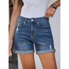 New Women'S Summer Straight High Waisted Slim Fit Denim Shorts With Worn Edges And Rolled Edges