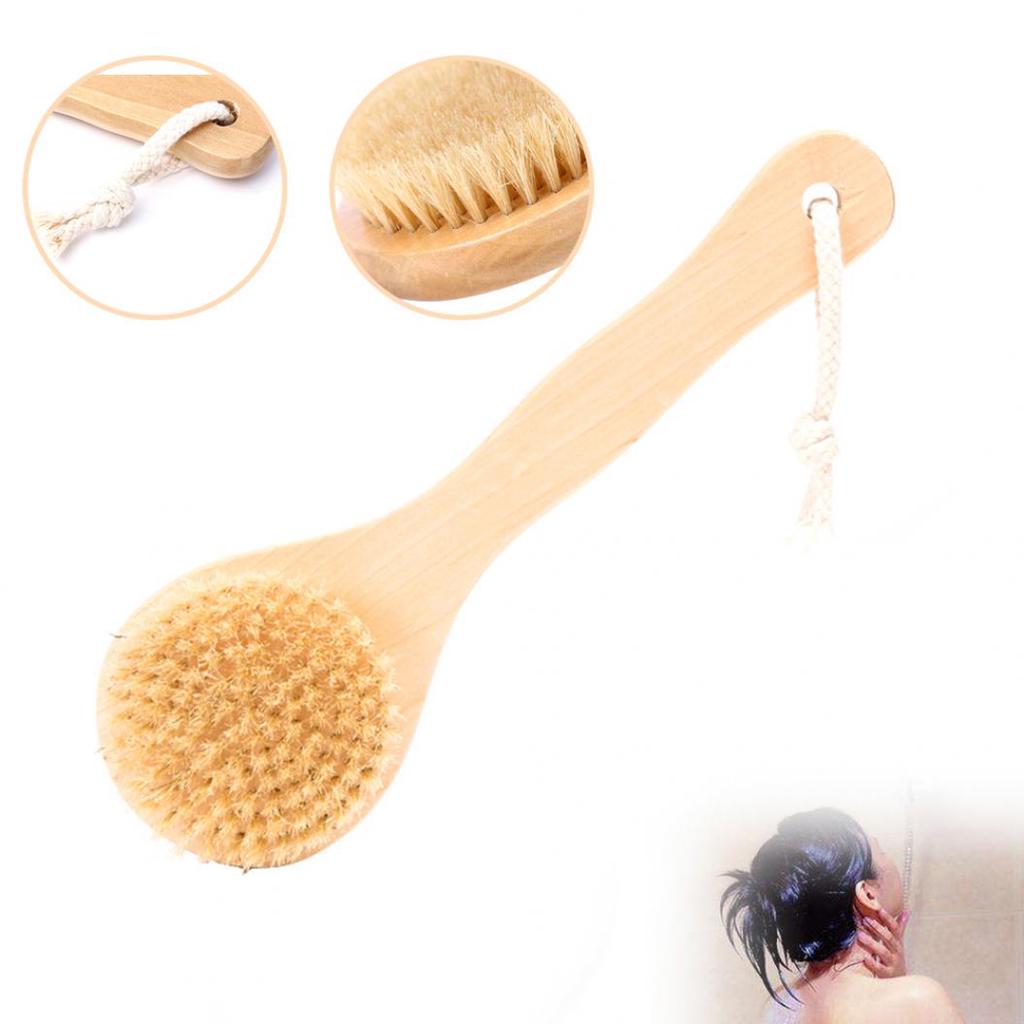Bamboo Bristle Bath Shower Brush Body Back Massage Scrubber Skin Cleaning Tool