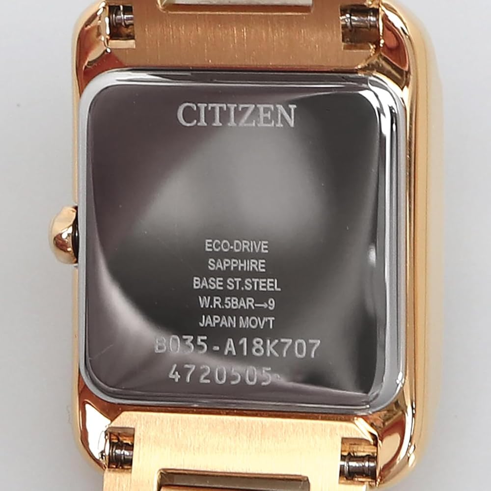 Citizen Eco-Drive SQUARE Collection Women's Watch 30mm Sapphire Glass White Mother of Pearl Rose Gold