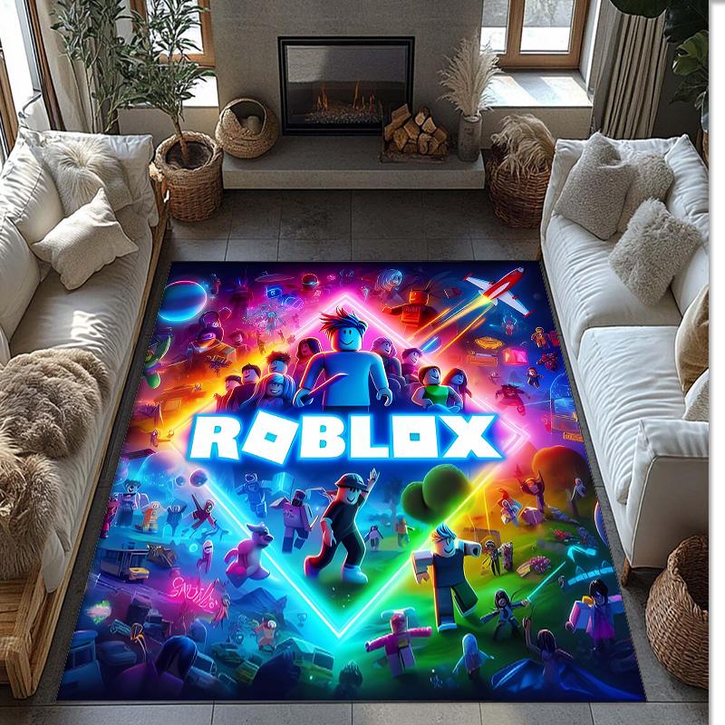 Roblox Фланелевый ковер с принтом, нескользящий, мягкий, полиэстеровый, для пола, декоративный коврик для помещений, для спальни, гостиной, дивана