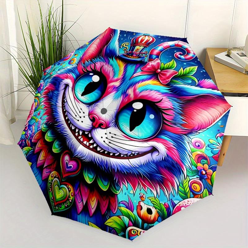 1pc Fantasy Cat Automatic Open/Close Umbrella - Compact Travel Umbrella, 8-Rib Heavy-Duty Construction, Ideal Gift, 28052