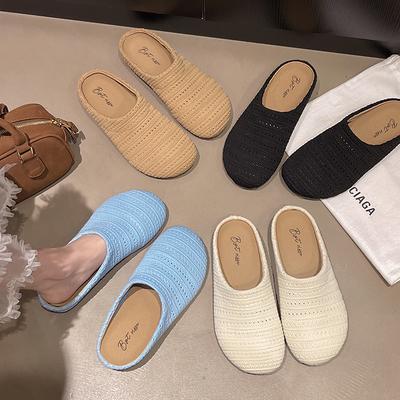 Плетеная полая дышащая сумка голова полутапки женская верхняя одежда 2025 весна и лето новая толстая подошва мягкая подошва с юбкой крутые тапочки