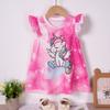 Cute Cartoon Unicorn Girl Lotus Sleeve Dress Summer Children's Fashion Casual Dress