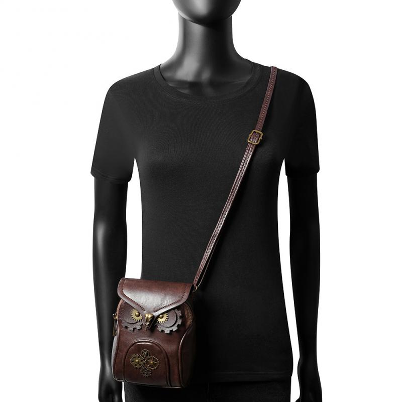 Medieval Retro Owl Design Women's Shoulder Crossbody Bag Vertical Square Small Bag Magnetic Closure Daily Outfit PU Shoulder Bag