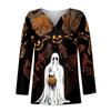 Women's Button Neck Tops Women's Casual Everyday Tops Long Sleeve V Neck Fashion Print Shirt Tops Halloween T-Shirts Sweatshirts