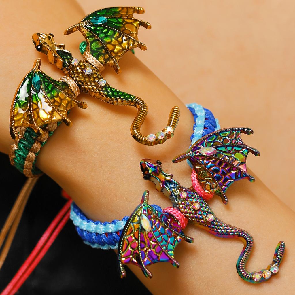 LATS Enamel Dragon Bracelets For Women Men 6-color Rhinestone Flying Legand Animal Party Fashion Zircon Gifts