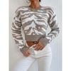Women Short Sweaters Autumn Winter Leopard Basic O Neck Knitted Pullover Ladies Fashion Crop Top Knitwear Elegant Jumper