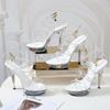 Популярные пикантные босоножки на платформе на очень высоком каблуке-шпильке, прозрачные туфли с кристаллами, свадебные туфли, банкетные туфли серии 1099, размер 15 см, LFD