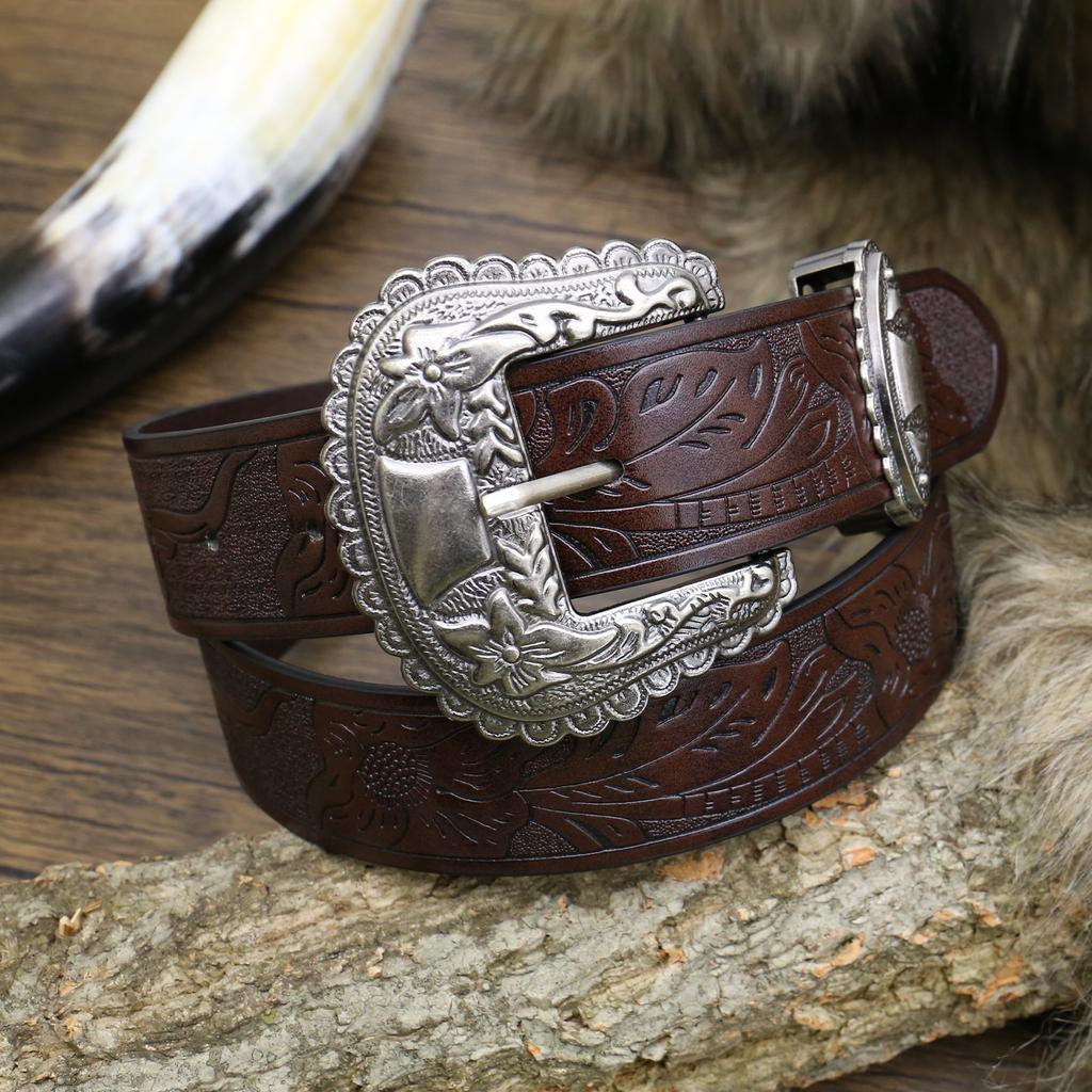 Ремень из джинсовой ткани Western, сплав, большая пластинчатая пряжка, винтажная гравировка, мужской кожаный ремень в стиле панк-хип-хоп