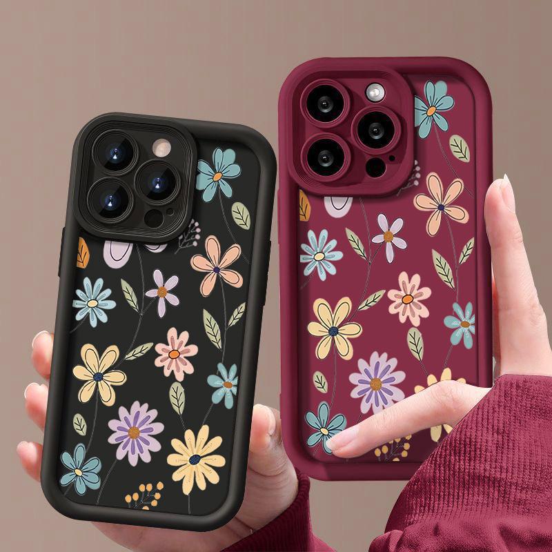 Для iPhone 16 Pro Max 15 Pro 14 13 12 11 XS XR 8 7 чехол с цветным цветочным узором мягкий силиконовый противоударный TPU защита линз матовый чехол для телефона