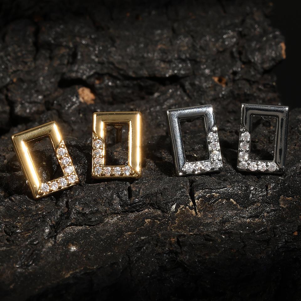 Серьги-гвоздики с полыми бриллиантами и цирконами, трехмерные квадратные серьги-гвоздики, маленькие темпераментные универсальные серьги Cold Wind для женщин