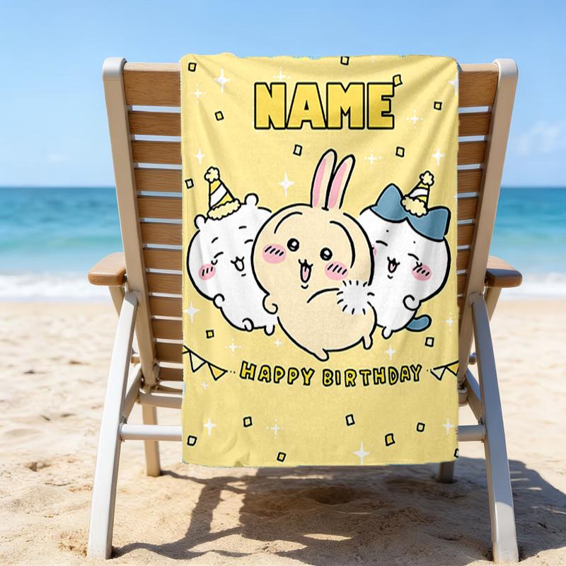 1pc Chiikawa Beach Towel with Custom Name, Beach/Swimming/Bath/Picnic/Camping Towel, Suitable for Seaside Beaches