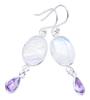 StarGems® Natural Moonstone AmethystHandmade 925 Sterling Silver Earrings 1.75" F5906