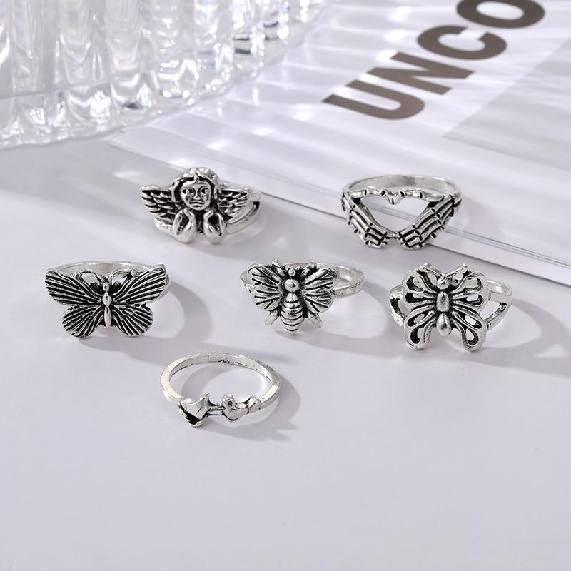 Скелет Пальмы Хэллоуин Ужас Ангел Девушка Бабочка Выдолбленные Ювелирные Кольца Набор