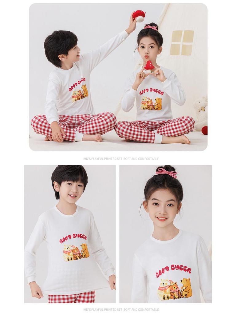 2025 Kids' Autumn Warm Cotton Pajama Set - Boys' & Girls' Long Johns & Raglan Homewear